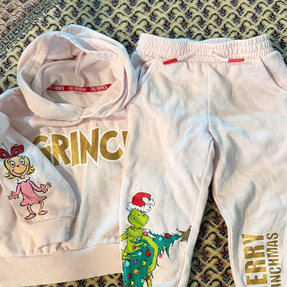 Kids Pink Grinch Matching Hoodie & Joggers Set